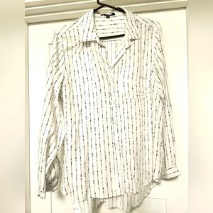 White and Black Striped Button-Up Shirt